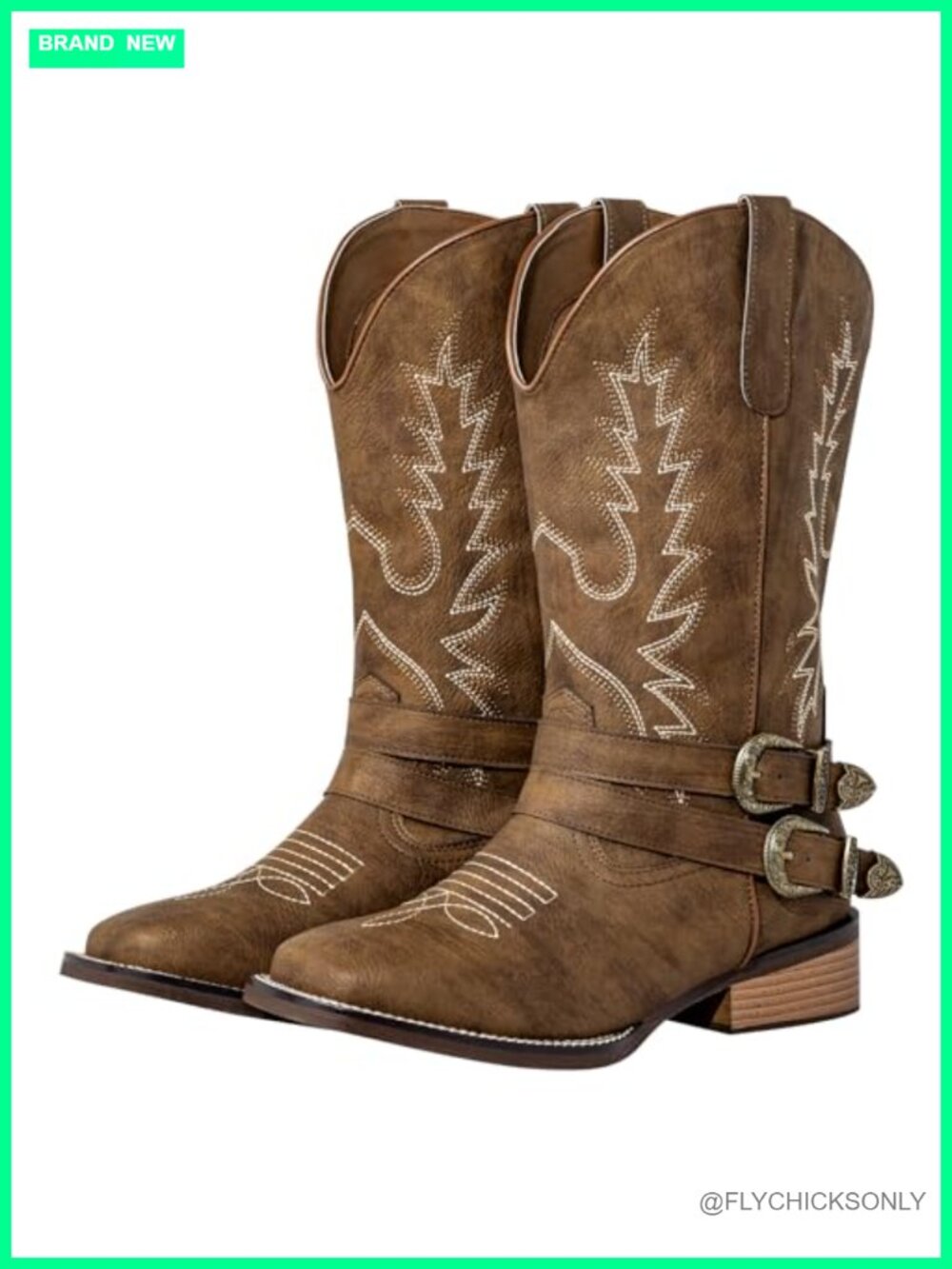 Extra Wide Calf Cowgirl Boots Women Faux Leather Mid-Calf Western